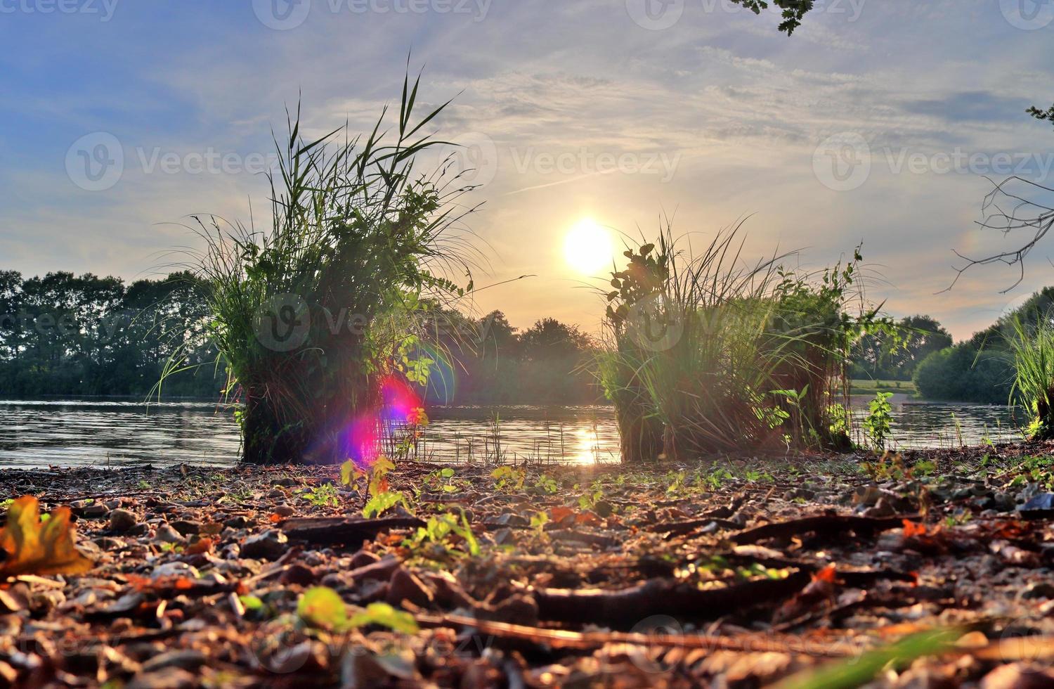 hermoso paisaje en un lago con una superficie de agua reflectante foto