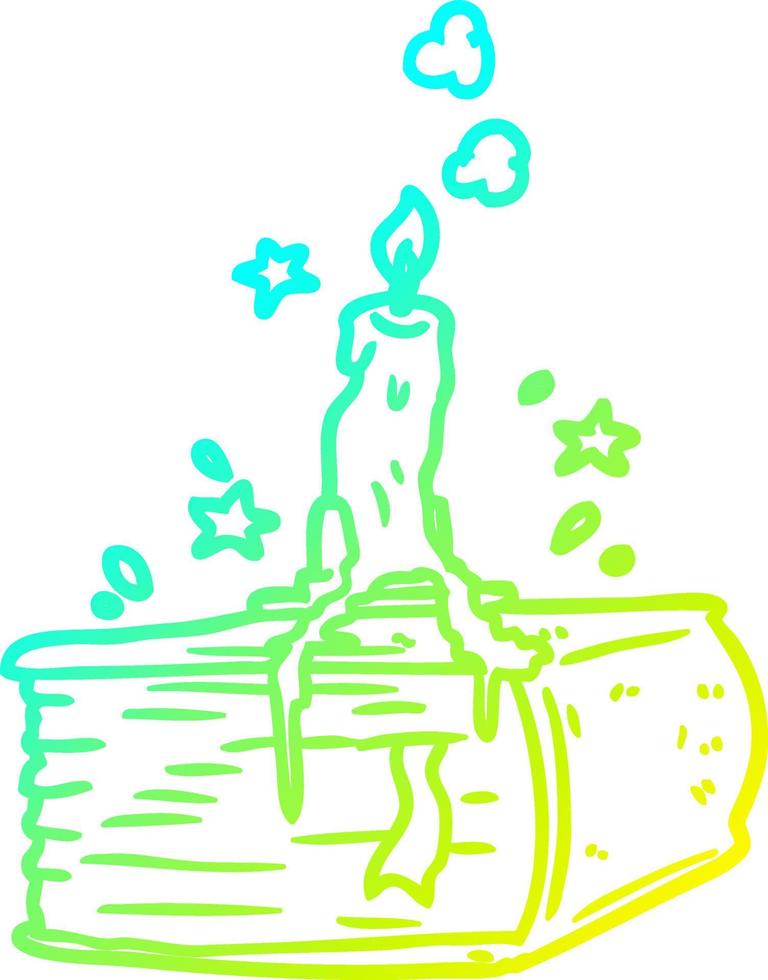 cold gradient line drawing spooky spellbook with dribbling candle vector