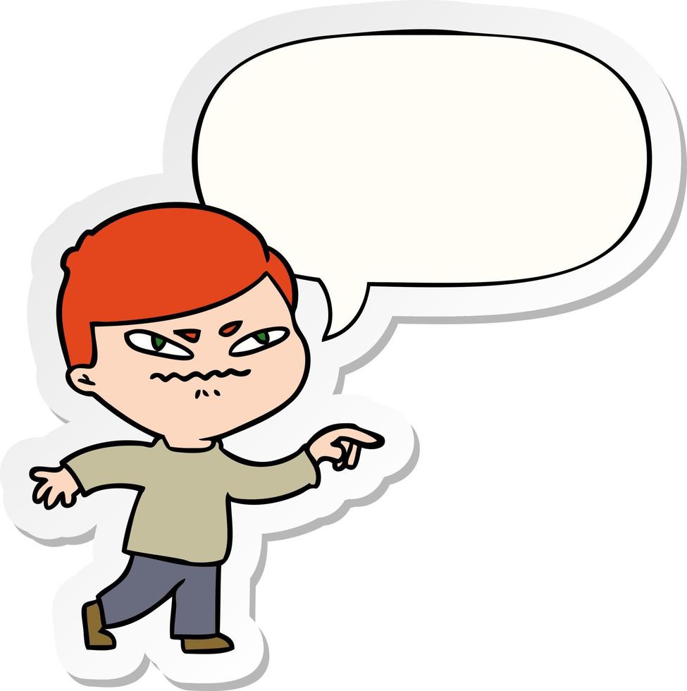 cartoon angry man pointing and speech bubble sticker vector