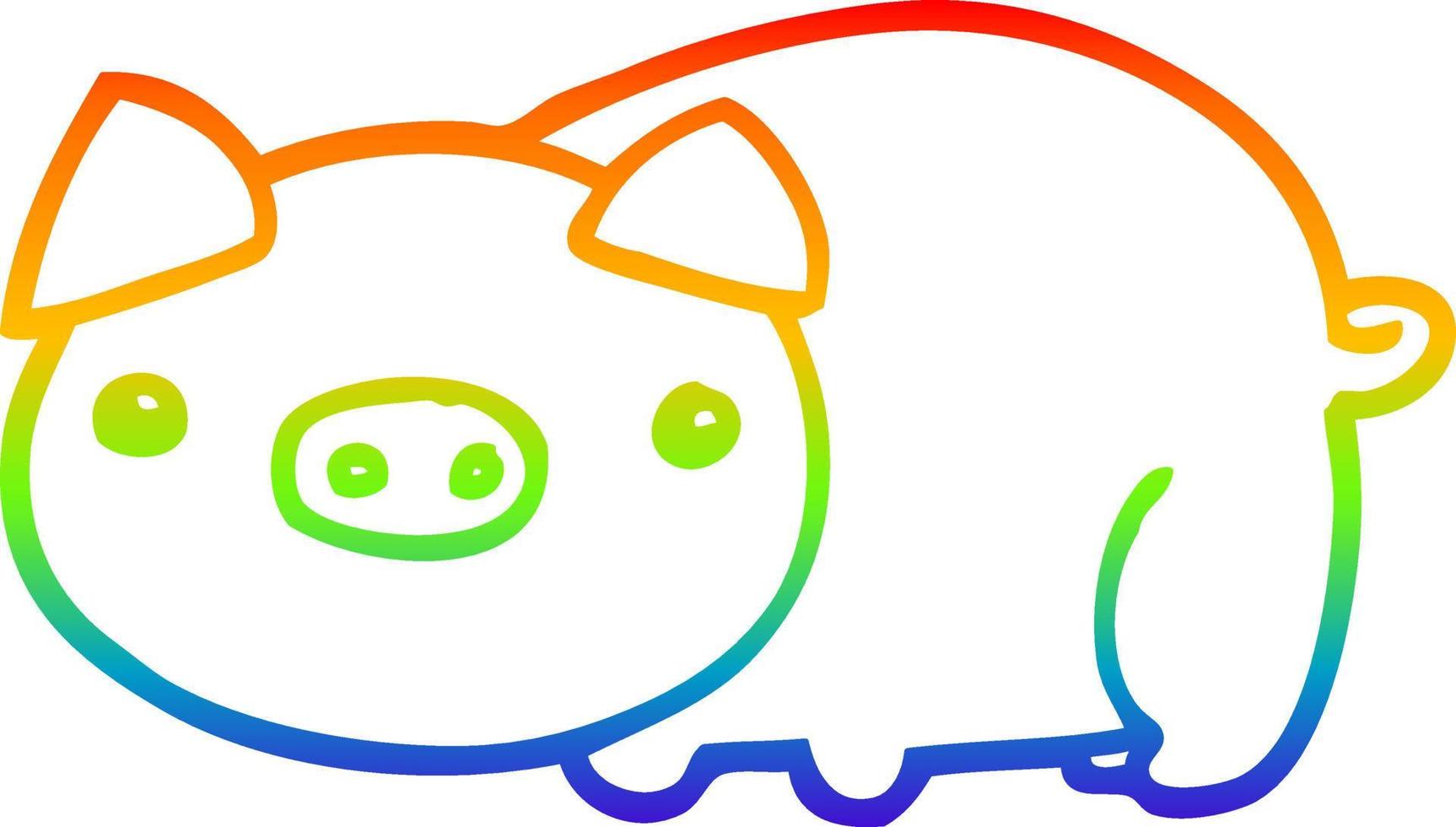 rainbow gradient line drawing cartoon pig vector