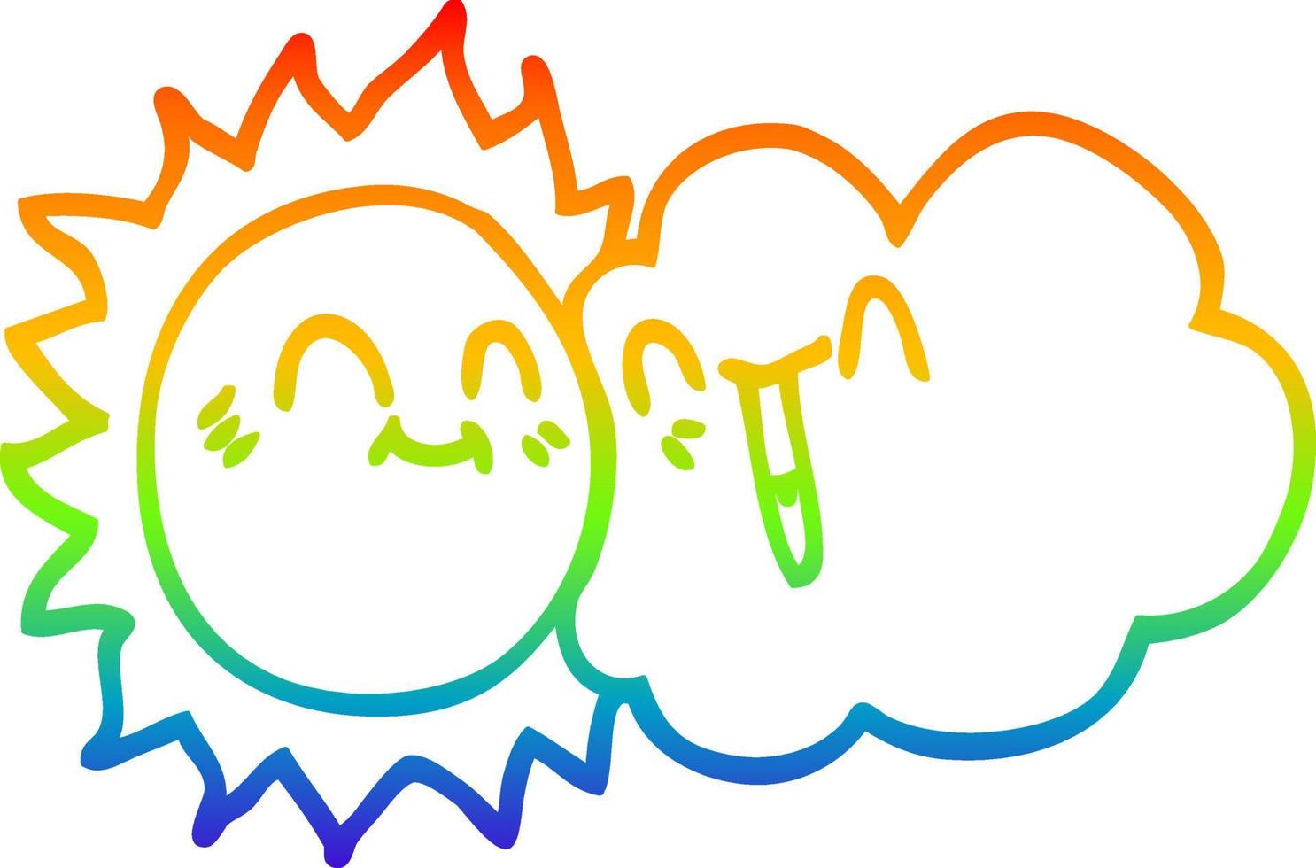 rainbow gradient line drawing cartoon happy sunshine and cloud vector