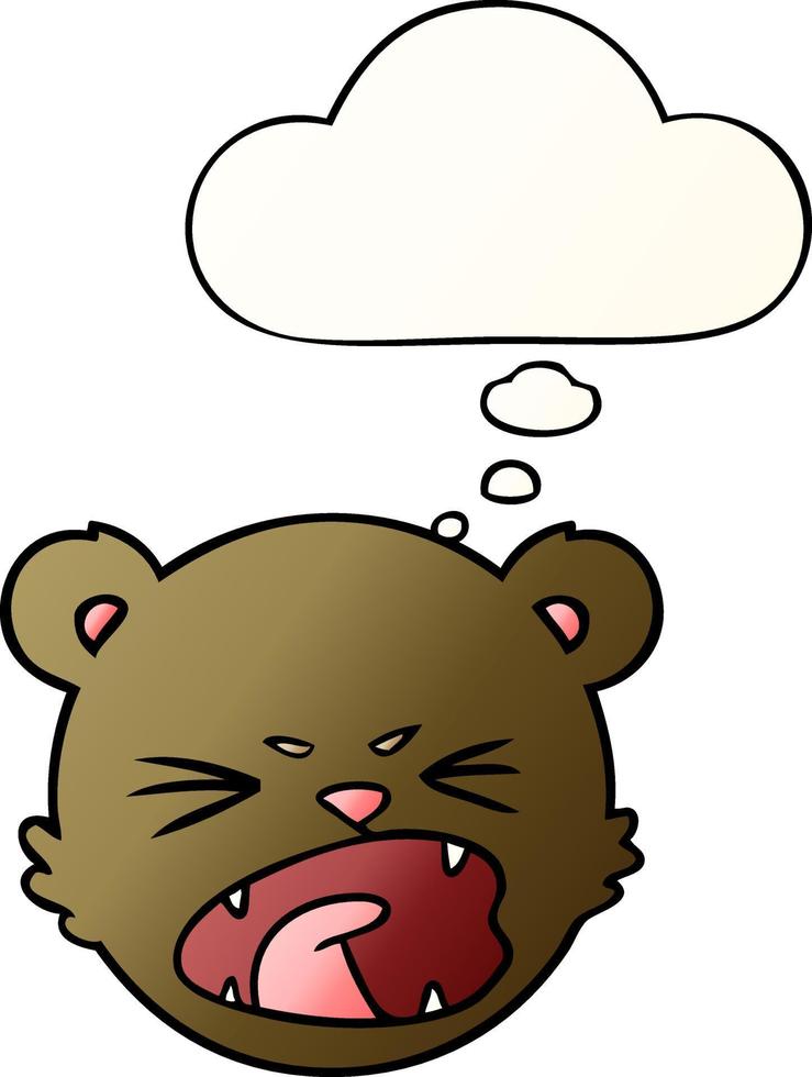 cute cartoon teddy bear face and thought bubble in smooth gradient style vector