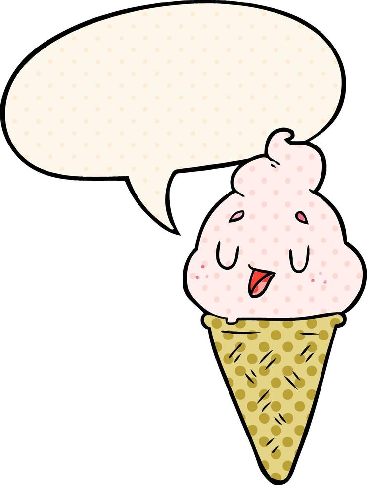 cute cartoon ice cream and speech bubble in comic book style vector