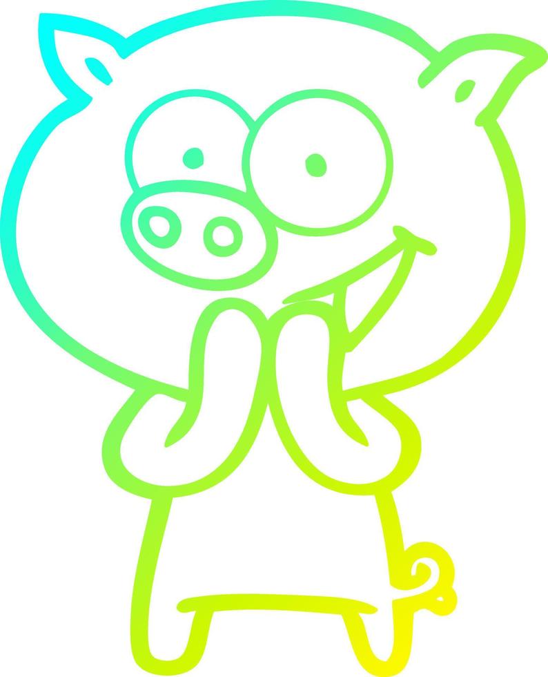 cold gradient line drawing cheerful pig cartoon vector