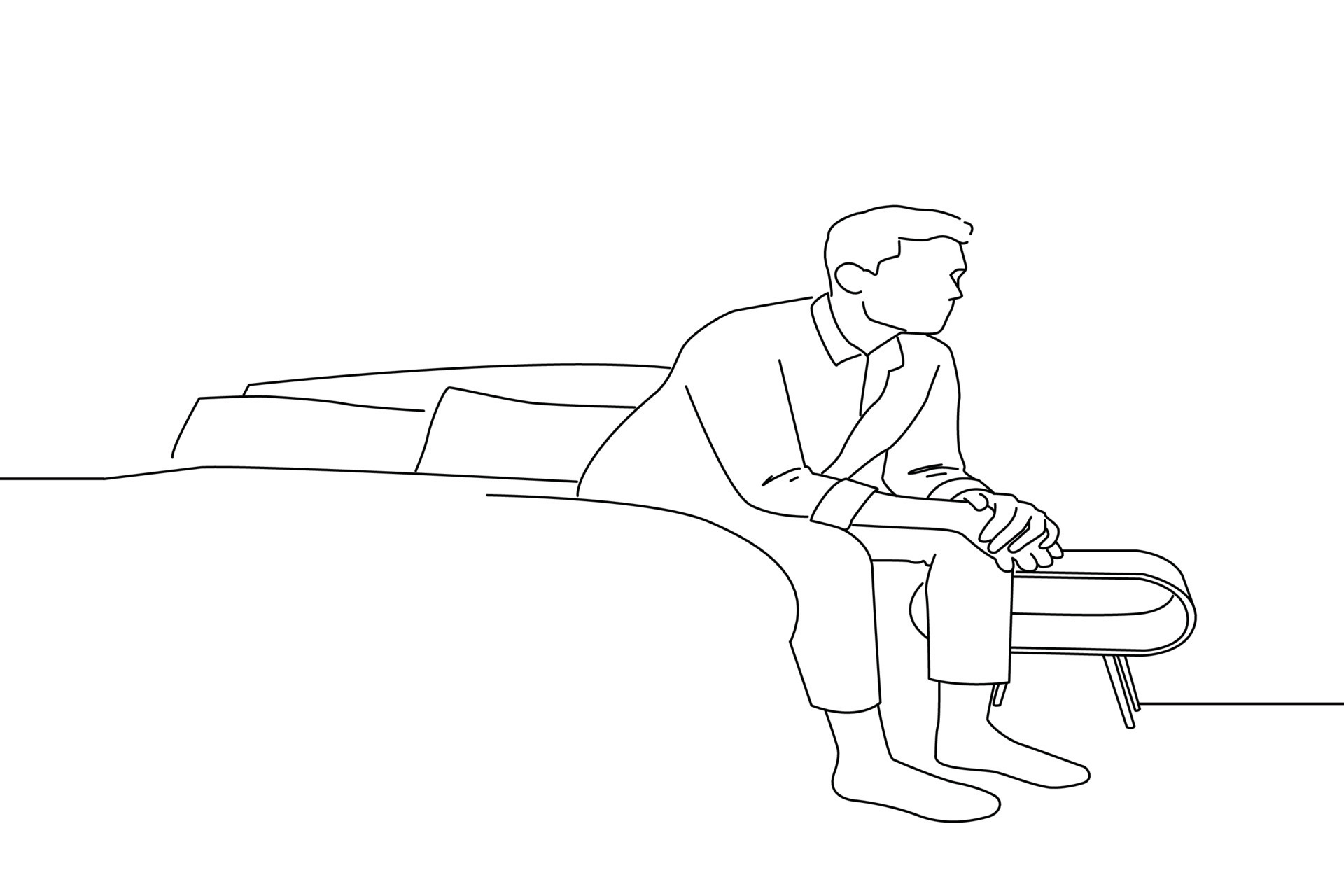 Sketch of man sitting on bench with feet up on bench and hipster haircut  Hand drawn vector linear illustration  Man sitting Human figure sketches  Bench drawing