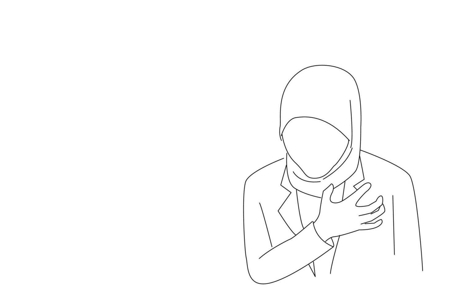 Illustration of sick muslim suffering from heart attack, seizure. One line style art vector