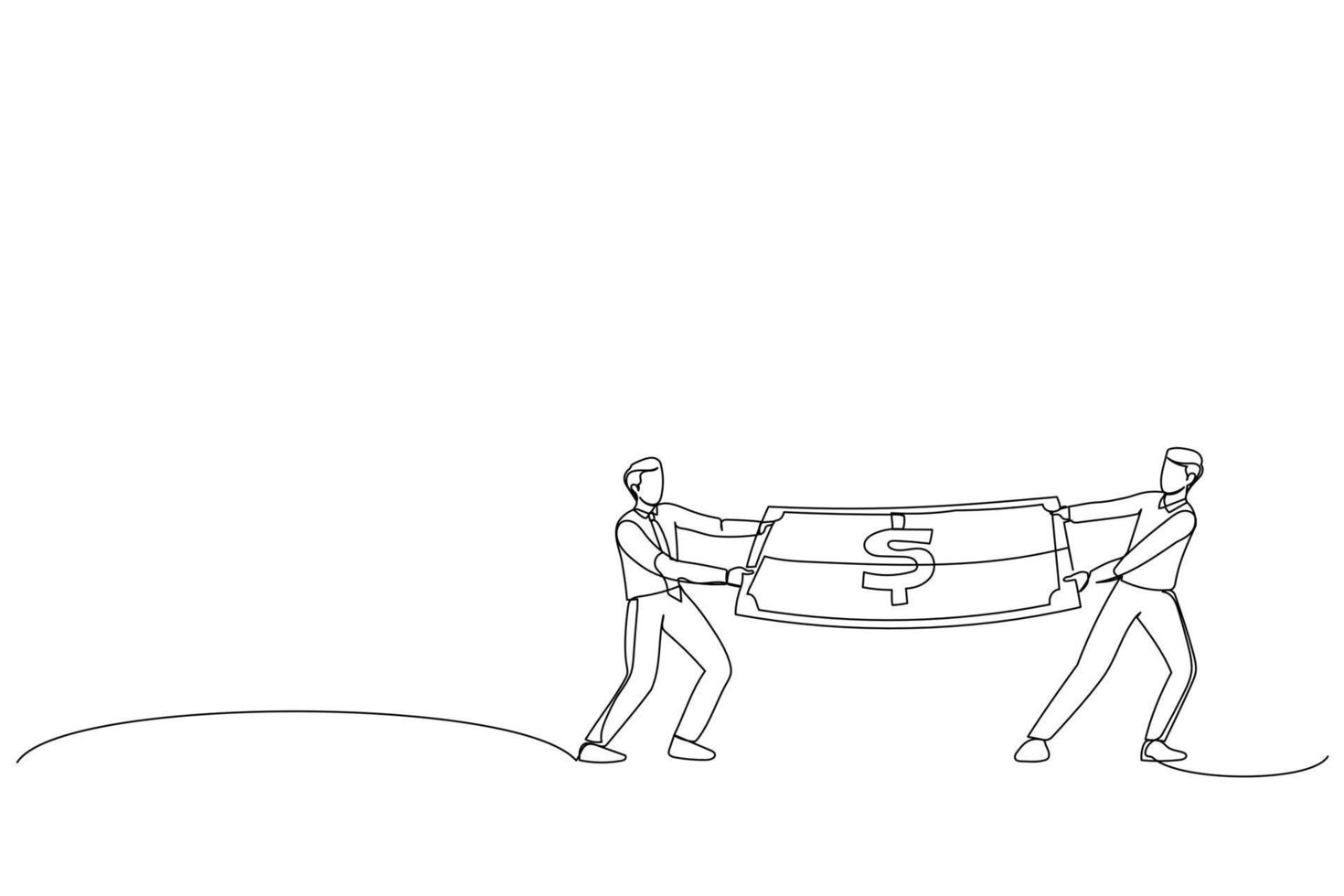 ilustración de hombre de negocios y mujer de negocios pelea por dinero. estilo de arte de una línea vector