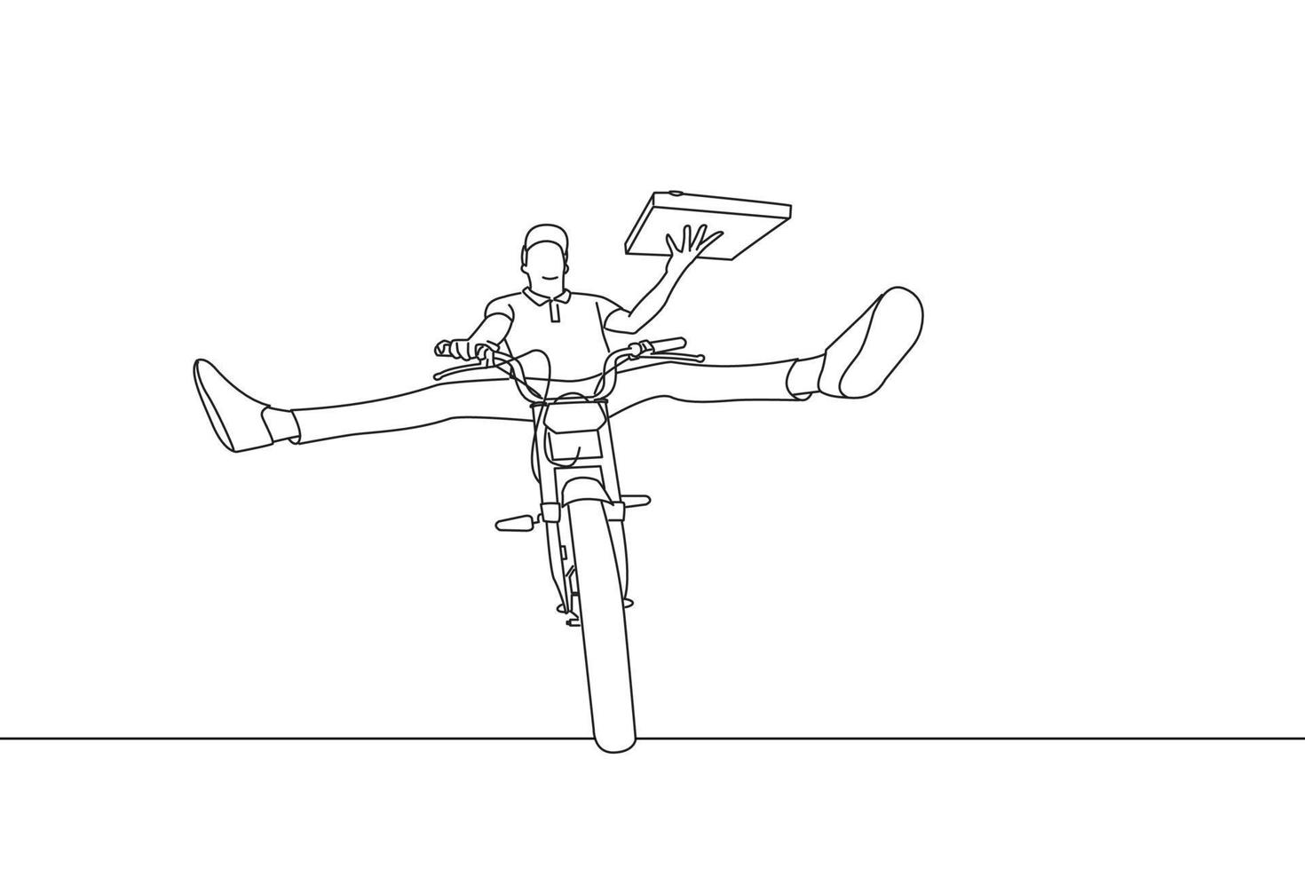 Cartoon of pizza guy riding motorcycle express delivery. Line art style vector