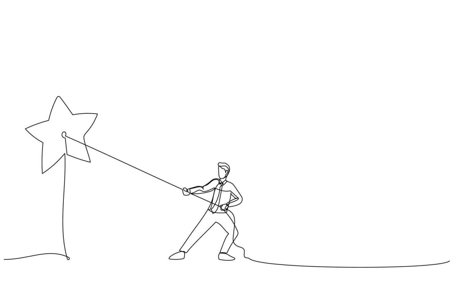 Illustration of Businessman pulling the star. Working Achievement metaphor. One line style art vector