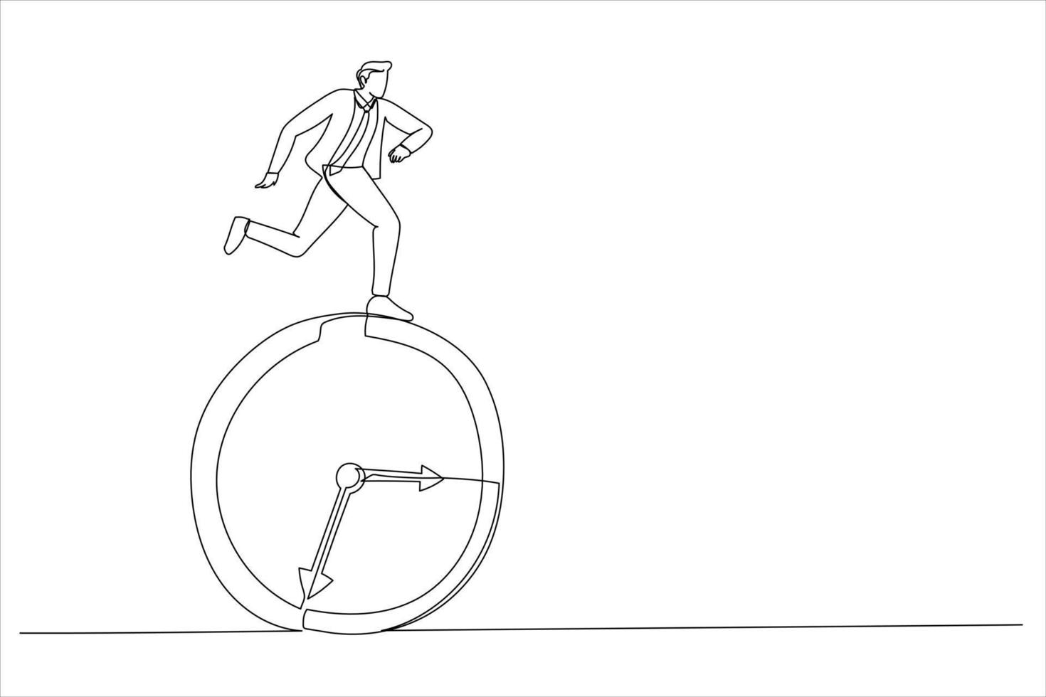 Cartoon of businessman running on clock. Deadline concept. Single continuous line art style vector