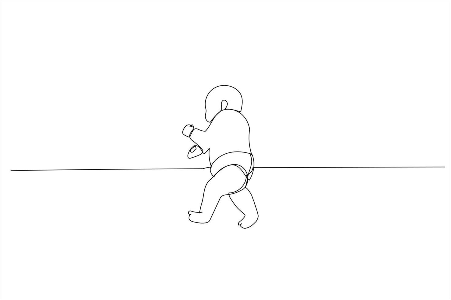 Illustration of Baby Boy Sleeping On Side Lying In Bed Indoors. One continuous line art style vector