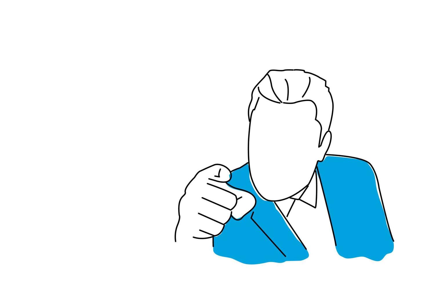 Illustration of angry business man pointing at you. One line art style vector