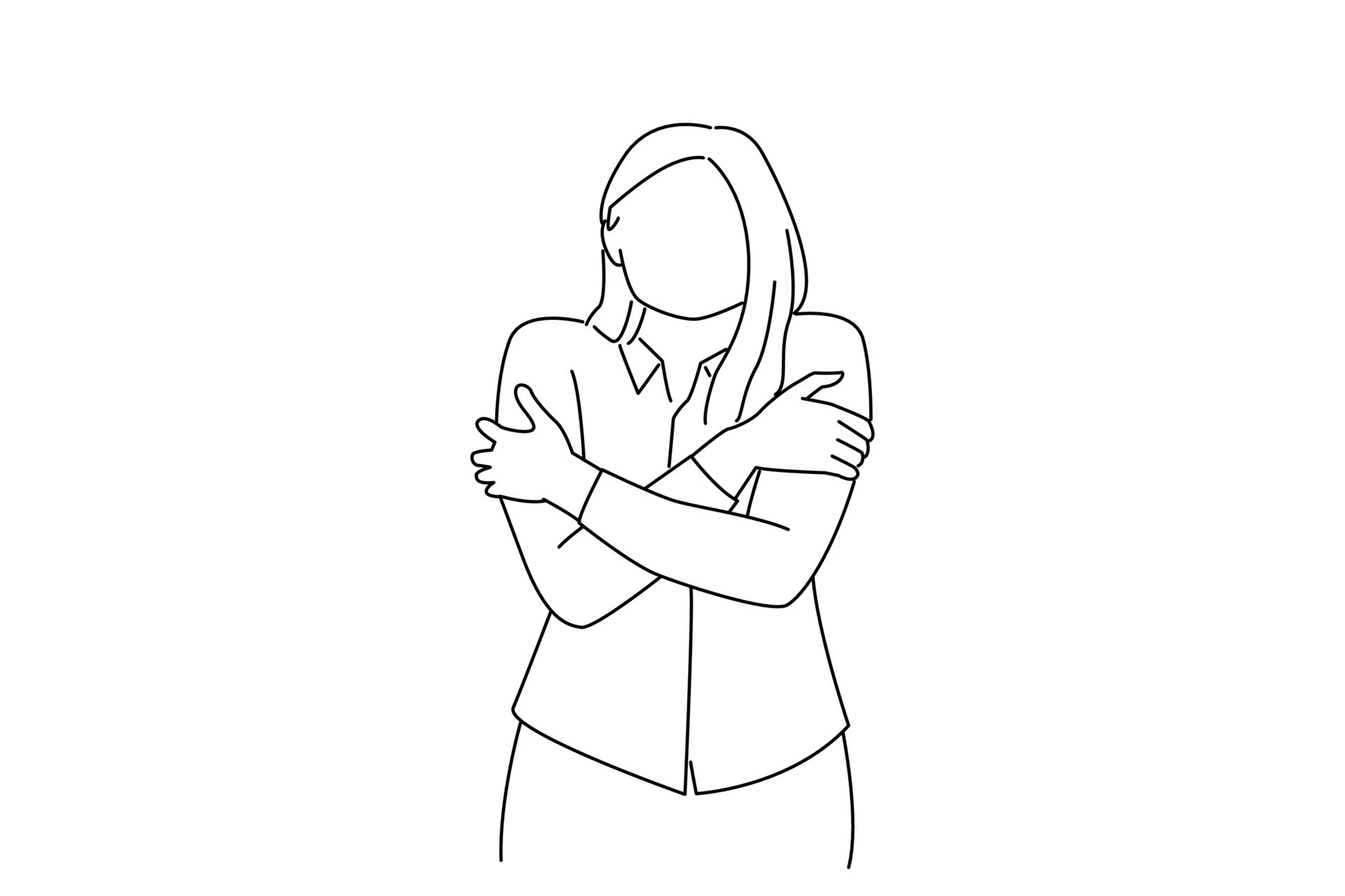 Drawing Of Business Woman Feeling Uncomfortable Walking Hugging Herself Trembling Shaking