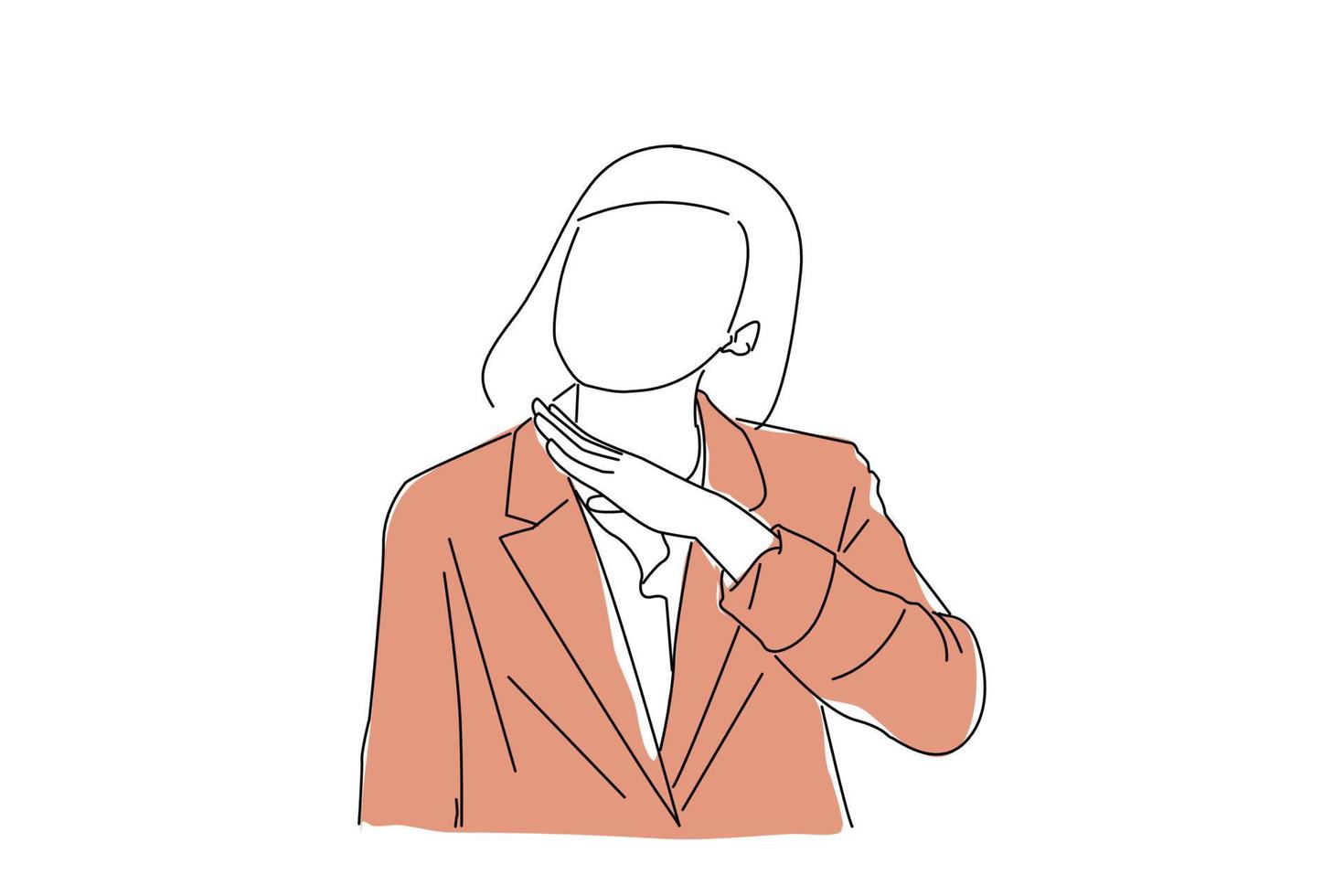 Cartoon of young woman cutting throat sign. Angry concept. Continuous line art style vector