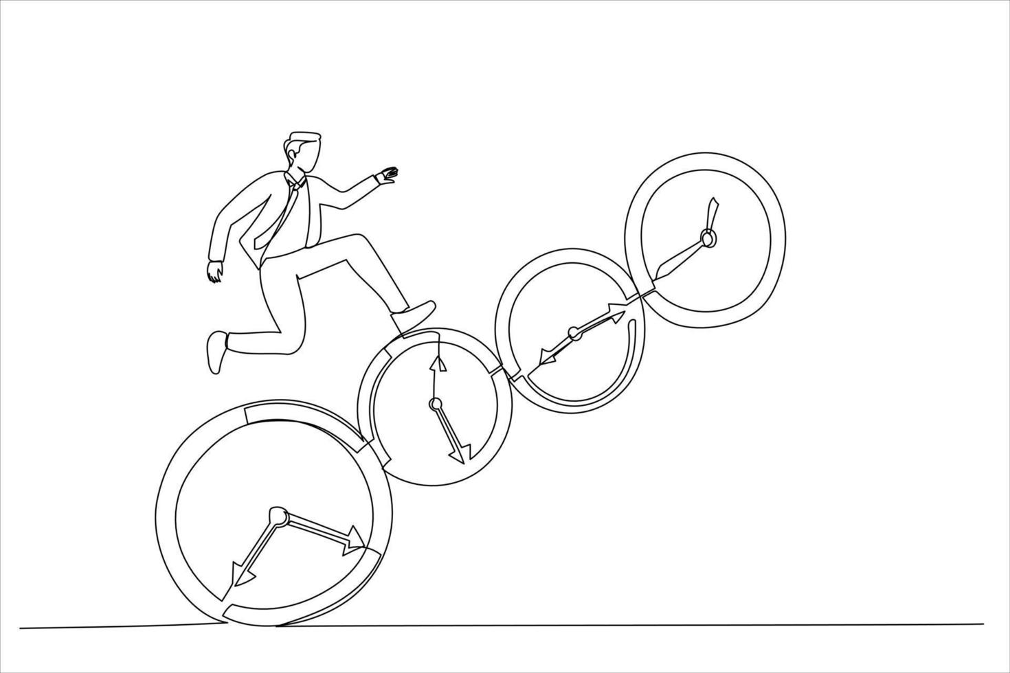 Cartoon of Businessman running on time. Single continuous line art style vector