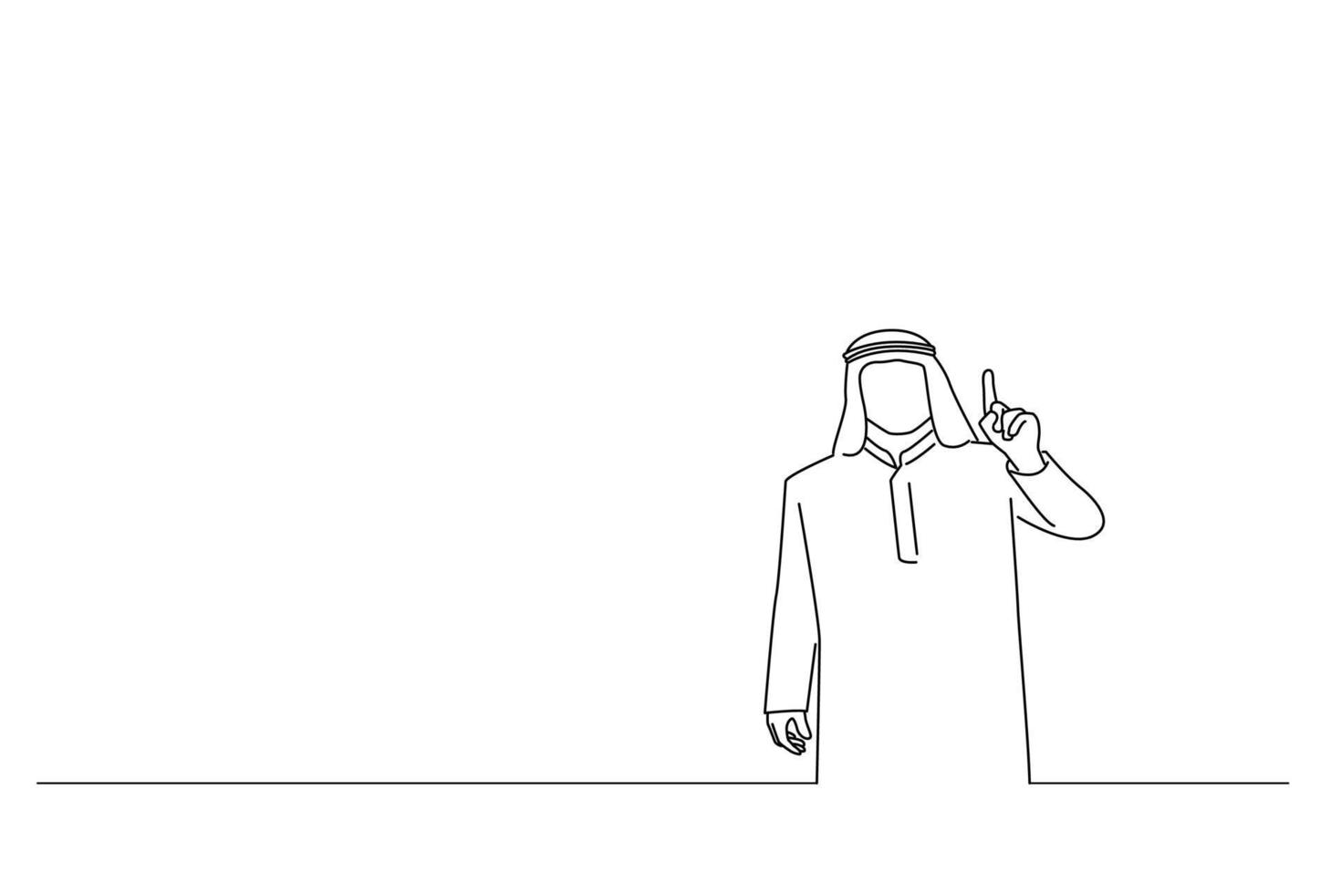 Illustration of cool arab business man doing number one gesture. Line art style vector