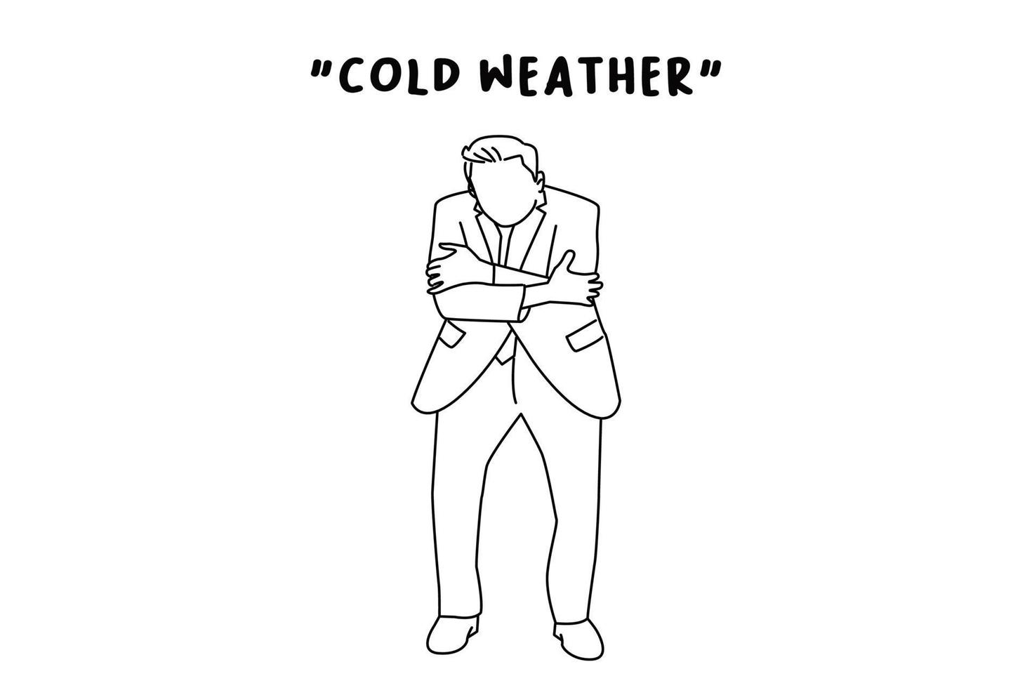 Drawing of businessman showing cold gesture. line art style vector