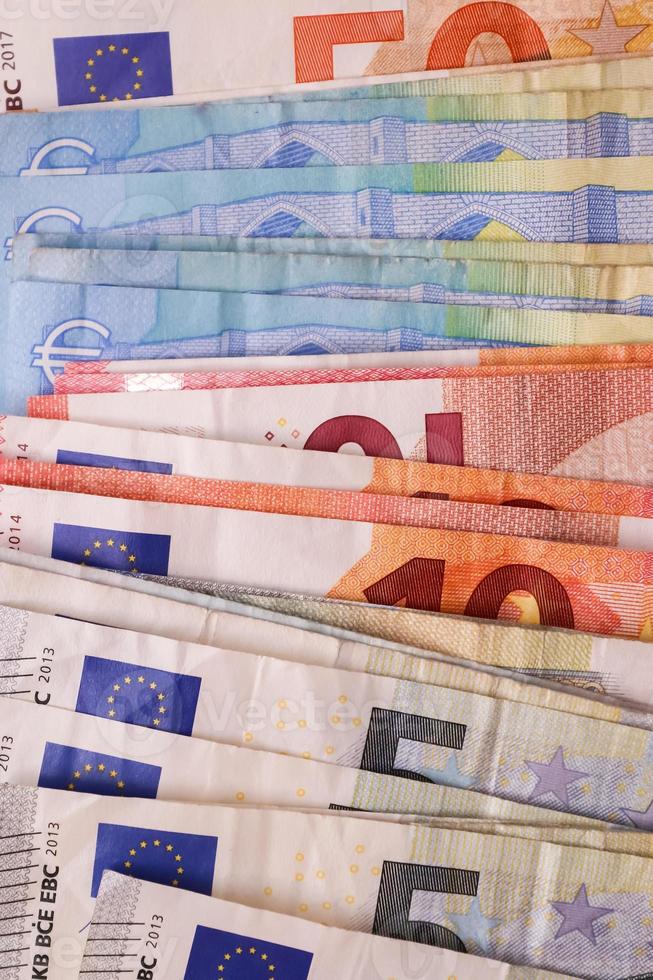 Close up of numerous euro banknotes lying on top of each other. photo