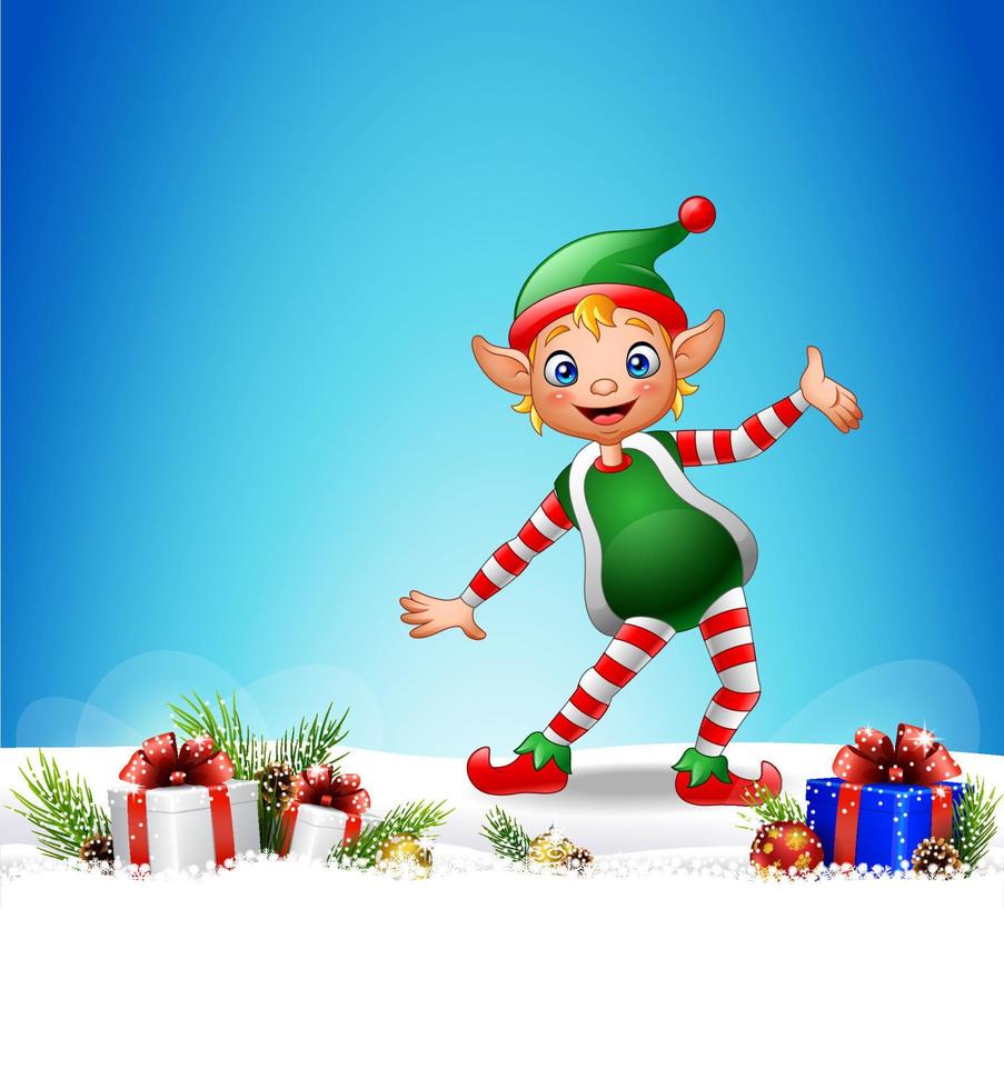 Christmas background with happy elf vector