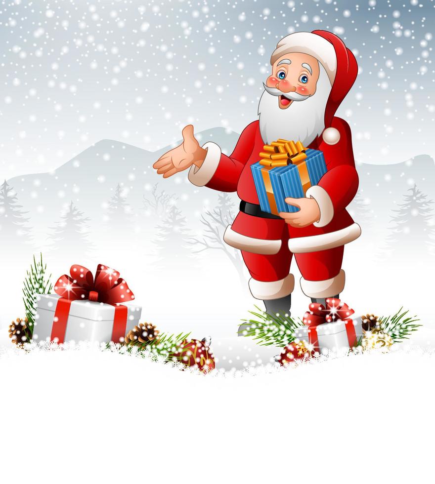 Cartoon Santa Claus holding a gift box vector