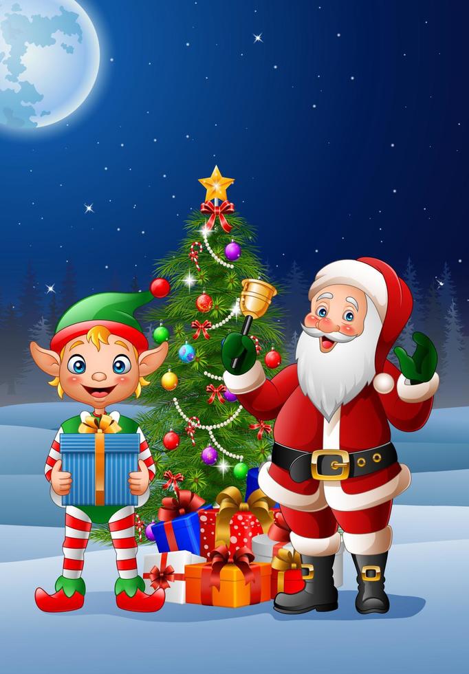Christmas background with Santa Claus and elf vector