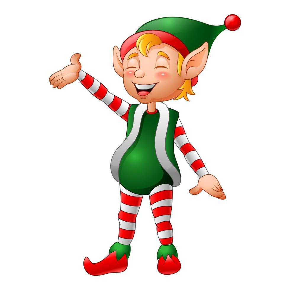 Cartoon Christmas elf presenting vector