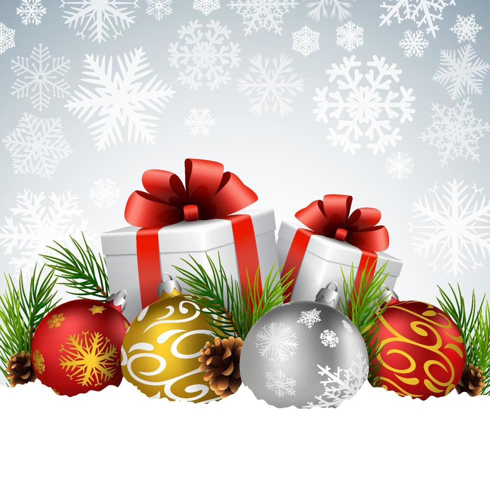 Christmas background with gift boxes on the snow vector