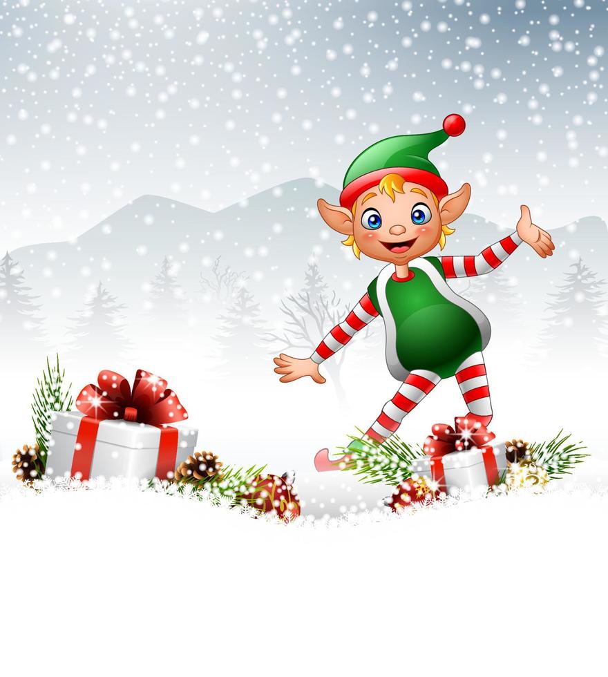 Christmas background with happy elf vector