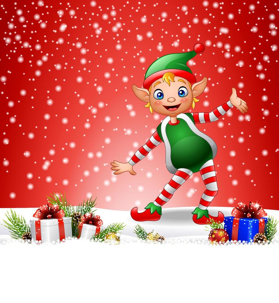 Christmas background with happy elf vector