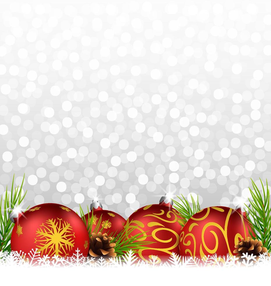 Christmas background with ball and fir in snow vector