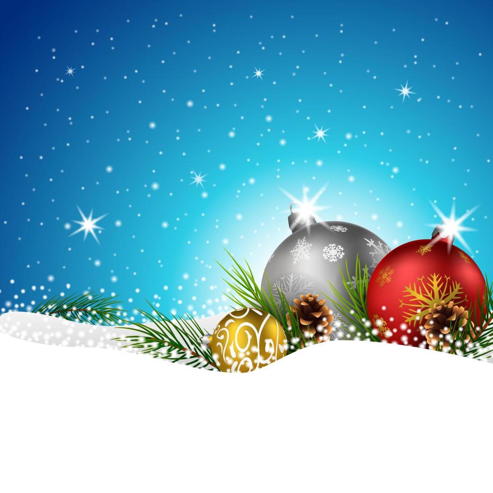 Christmas background with ball and fir in snow vector