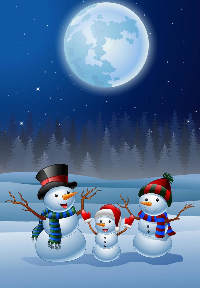 Set of cartoon snowman with Christmas background vector