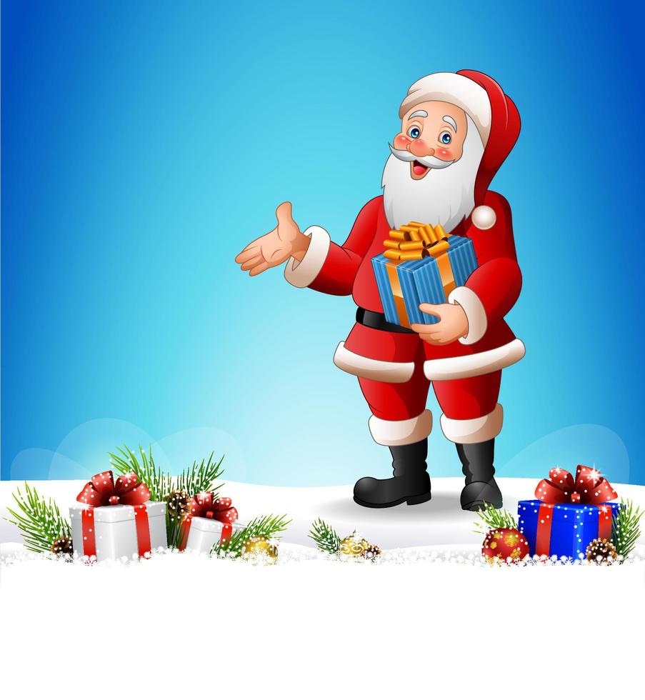 Cartoon Santa Claus holding a gift box vector