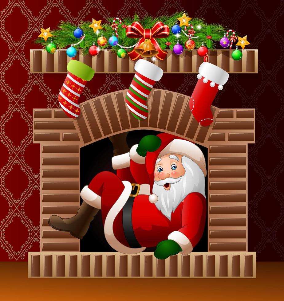 Santa Claus in the fireplace vector