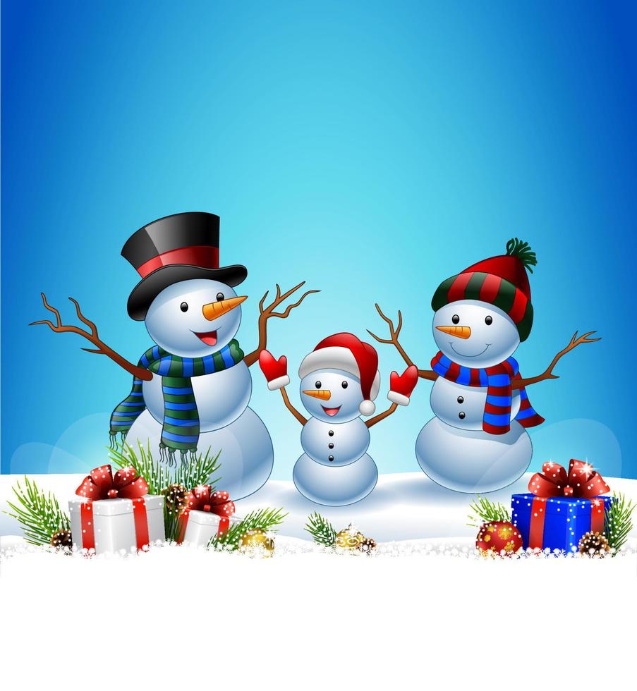 Set of cartoon snowman with Christmas background vector