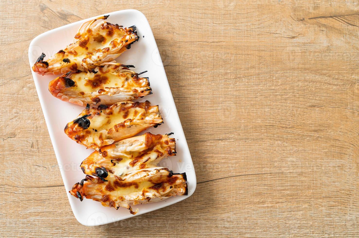 grilled river prawns or shrimps with cheese photo
