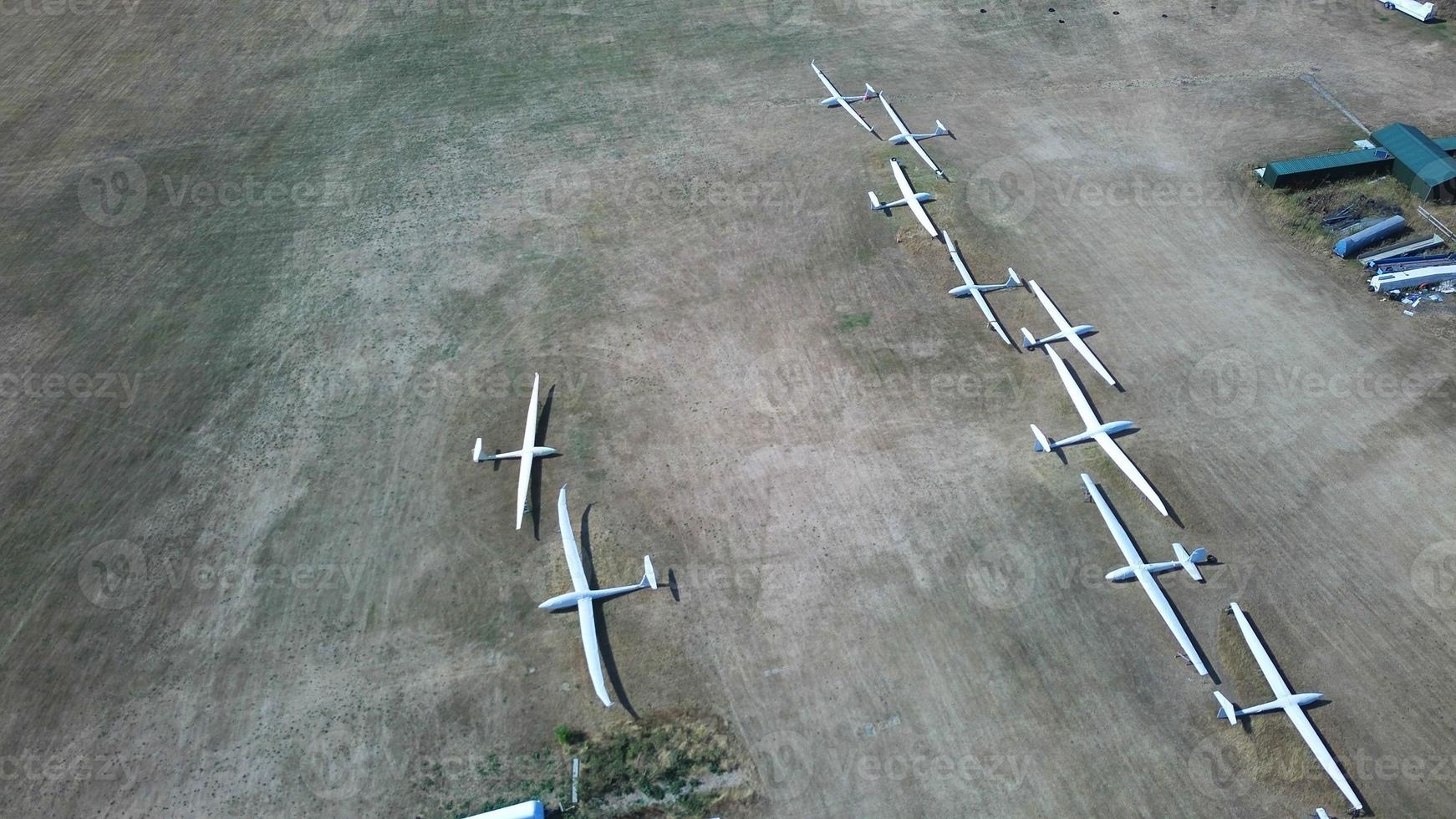 Glider's Airport in the field, High Angle Footage of Drone's Camera. Beautiful Aerial Landscape view of Dunstable Downs England Great Britain photo