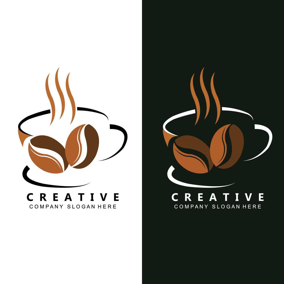 diseño de icono de vector de plantilla de logotipo de taza de café y frijoles