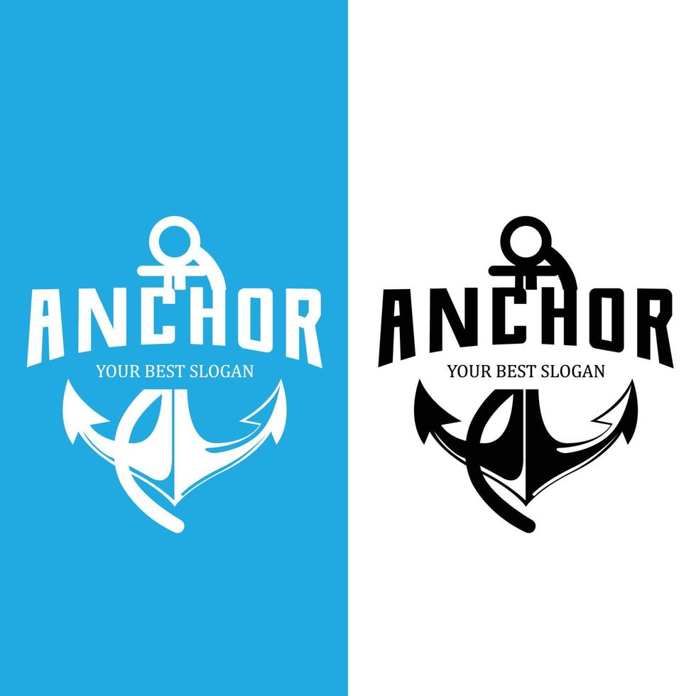 vector de icono de logotipo de ancla de barco, puerto, ilustración de diseño retro