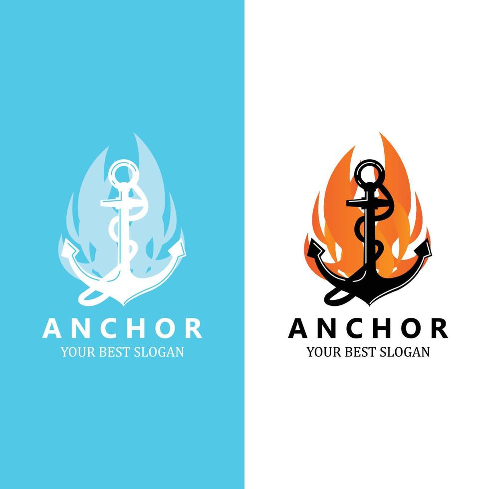 vector de icono de logotipo de ancla de barco, puerto, ilustración de diseño retro