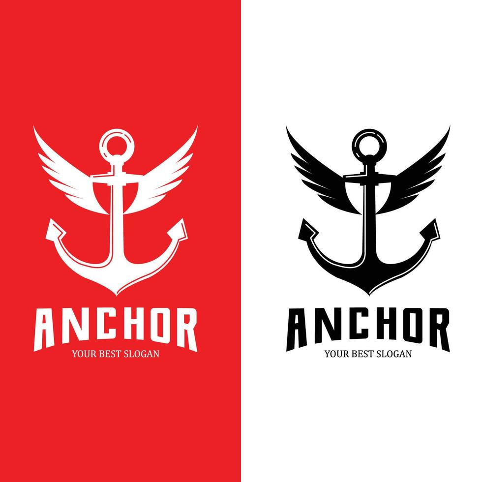 vector de icono de logotipo de ancla de barco, puerto, ilustración de diseño retro