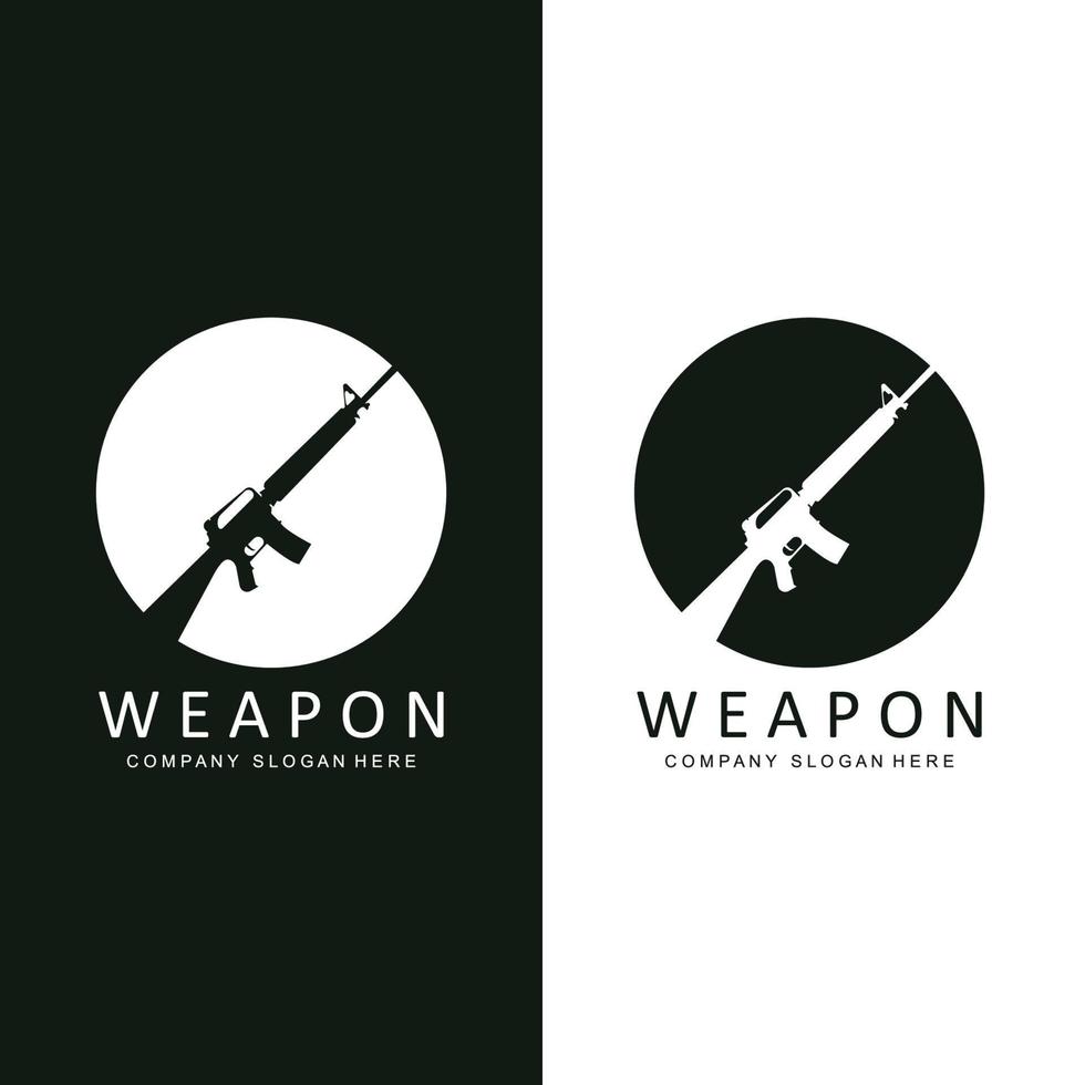 icono de vector de logotipo de arma automática. armas de batalla pistolas, rifles. ilustración militar y de armas