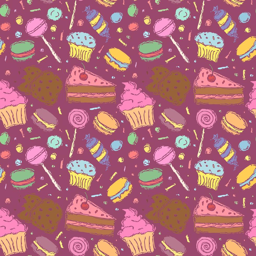 Seamless candy pattern. Sweets and candy background. Doodle vector illustration with sweets and candy icons