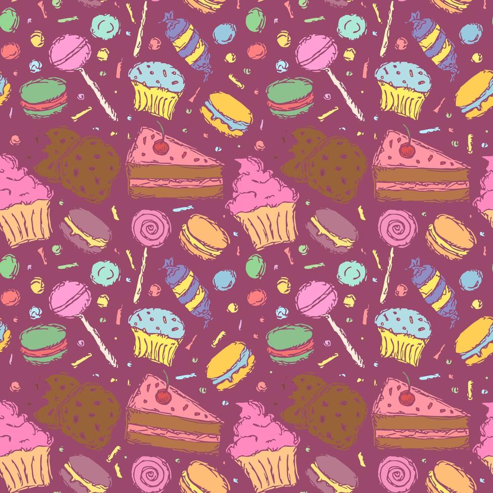 Seamless candy pattern. Sweets and candy background. Doodle vector illustration with sweets and candy icons