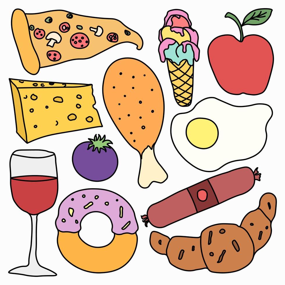 Cartoon food icons. Vector food background