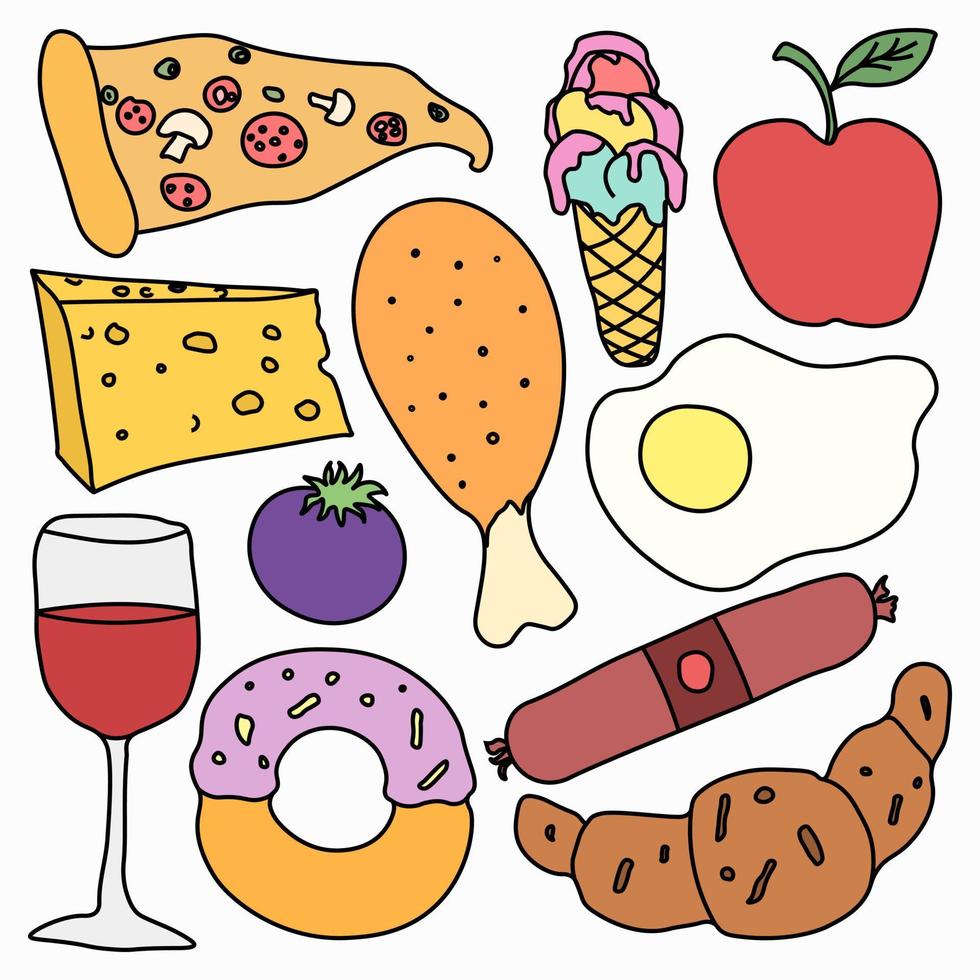 iconos de comida de dibujos animados. fondo de comida vectorial vector