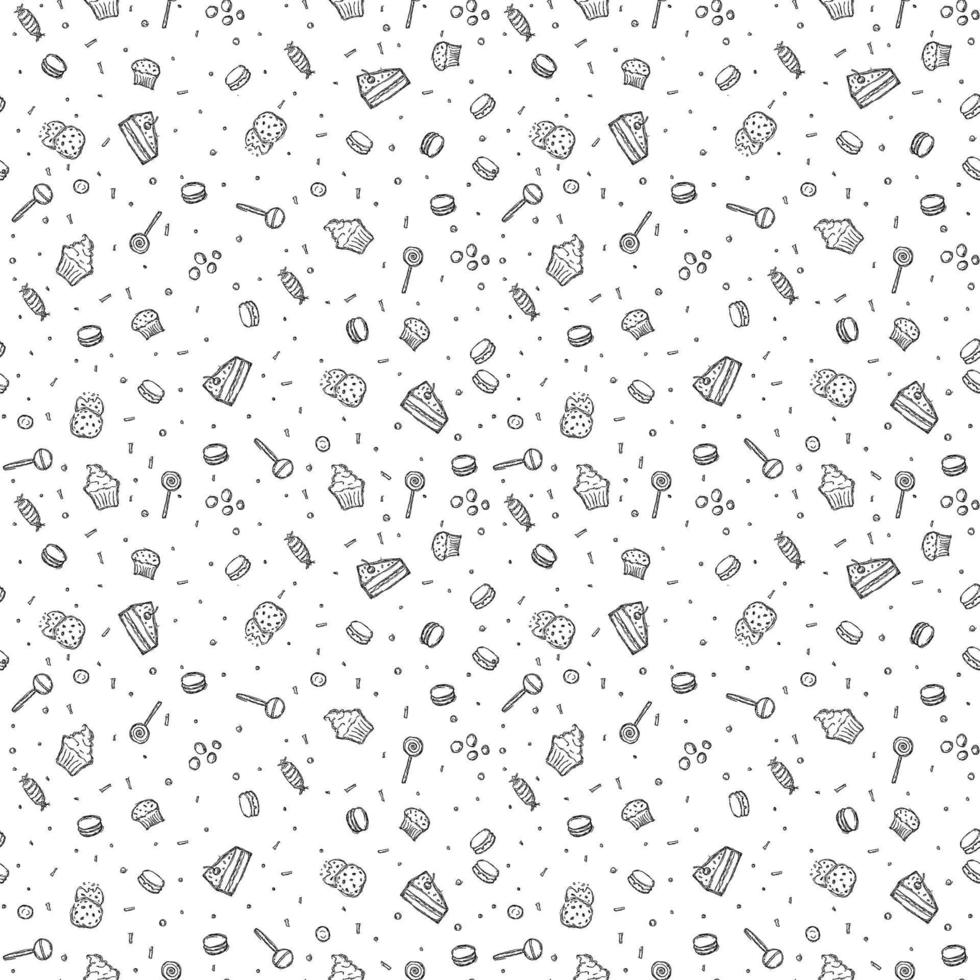 Seamless candy pattern. Sweets and candy background. Doodle vector illustration with sweets and candy icons