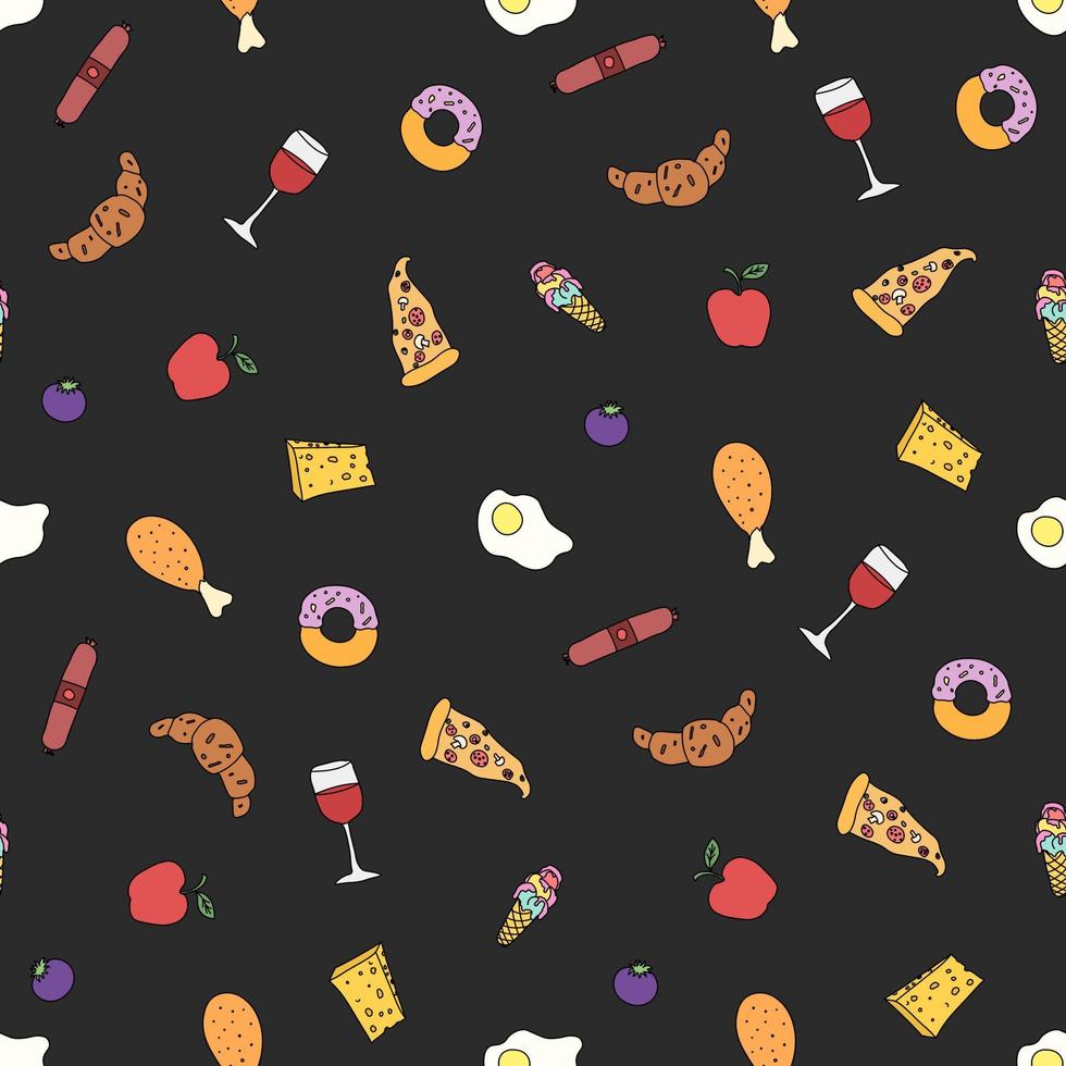 Seamless food pattern. Doodle food background. Food illustration vector