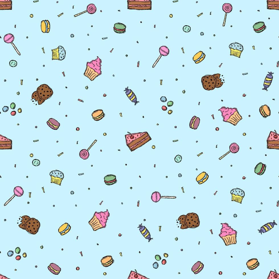 Seamless candy pattern. Sweets and candy background. Doodle vector illustration with sweets and candy icons