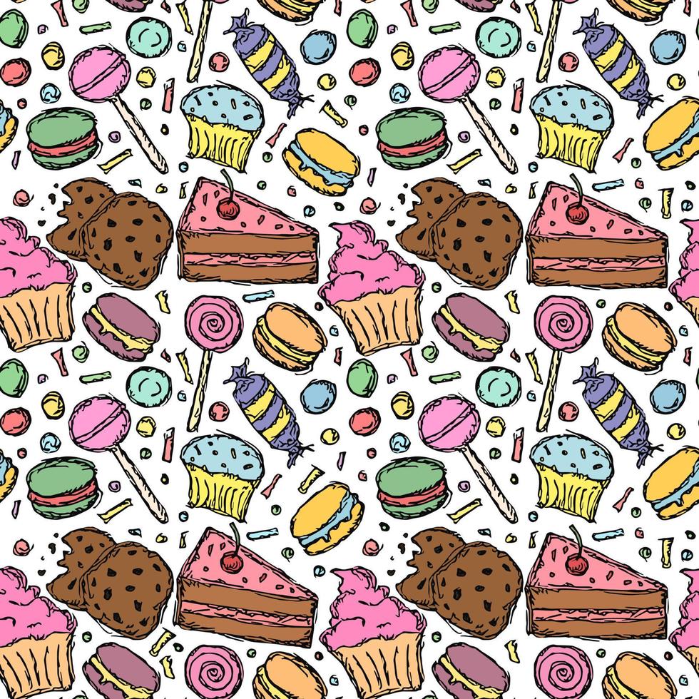 Seamless candy pattern. Sweets and candy background. Doodle vector illustration with sweets and candy icons